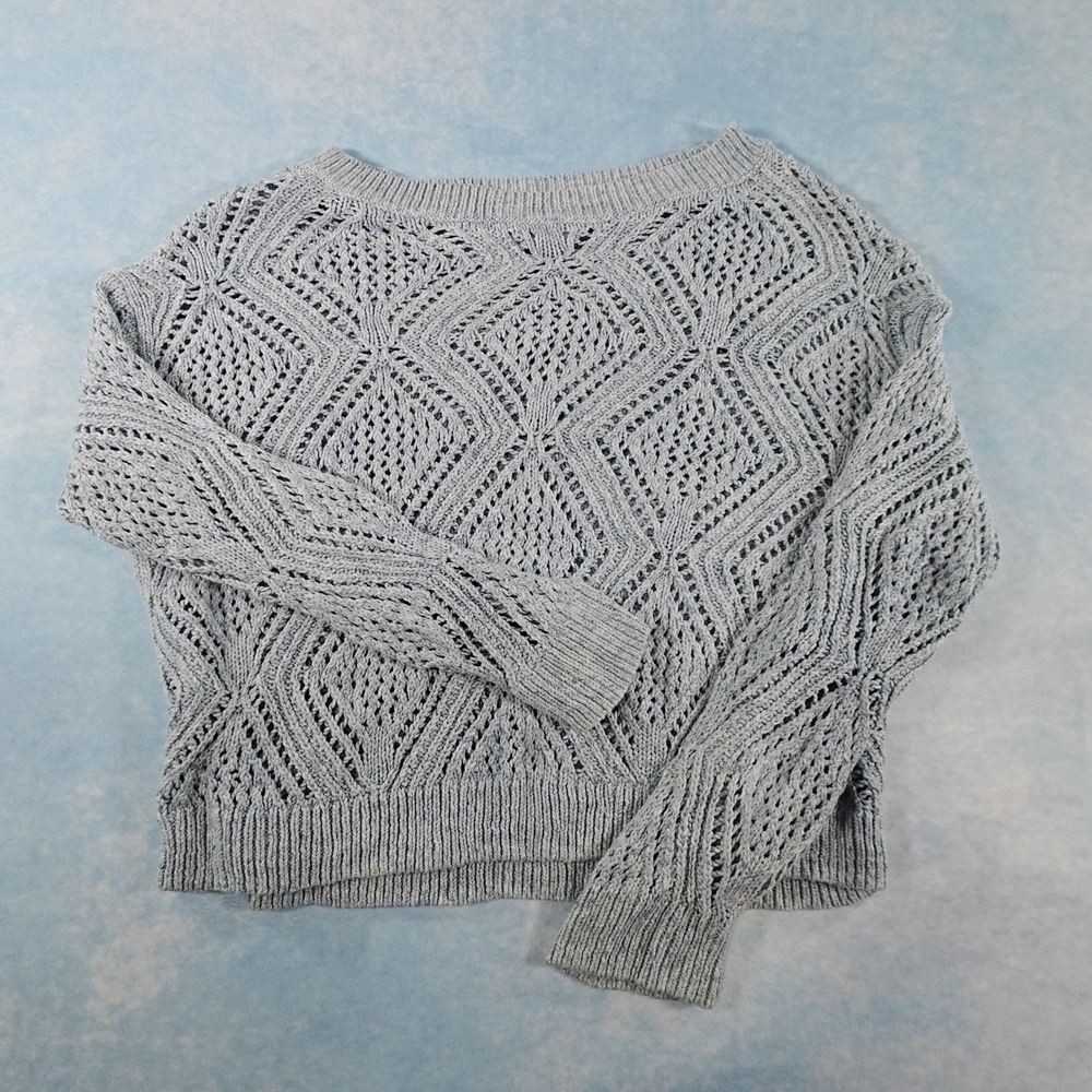 Old Navy Womens Small Blue Diamond Pointelle Open Knit Pullover Sweater
